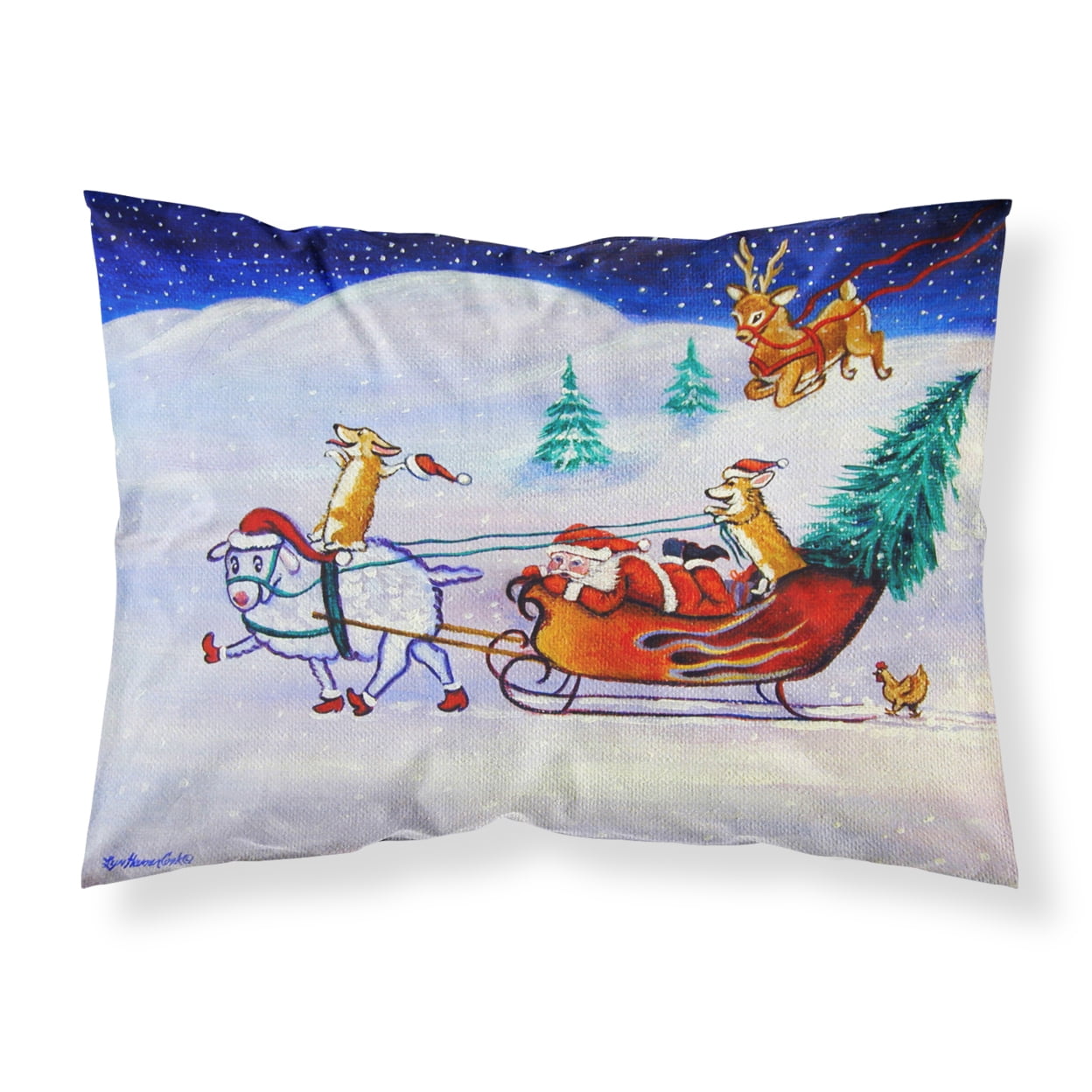 Corgi Highhacked Santa Claus Sleigh Fabric Standard Pillowcase