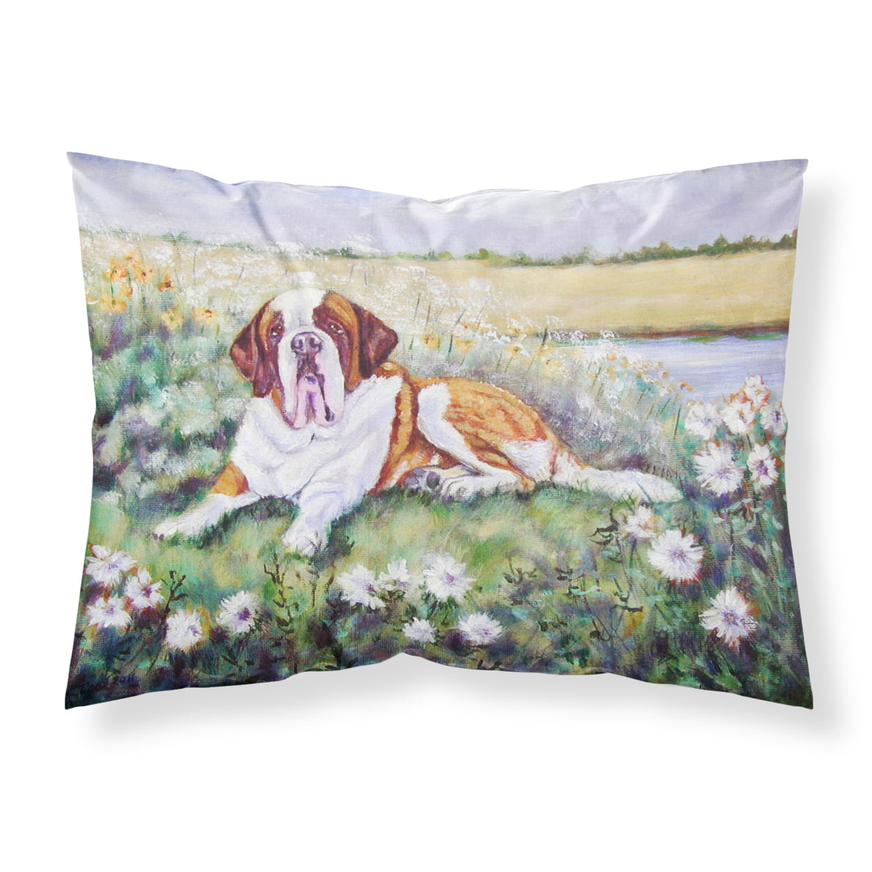 Saint Bernard in Flowers Fabric Standard Pillowcase