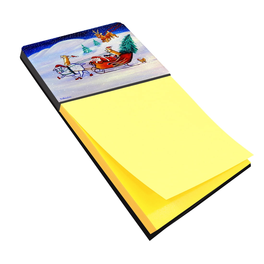 7442SN Corgi Highhacked Santa Claus Sleigh Sticky Note Holder