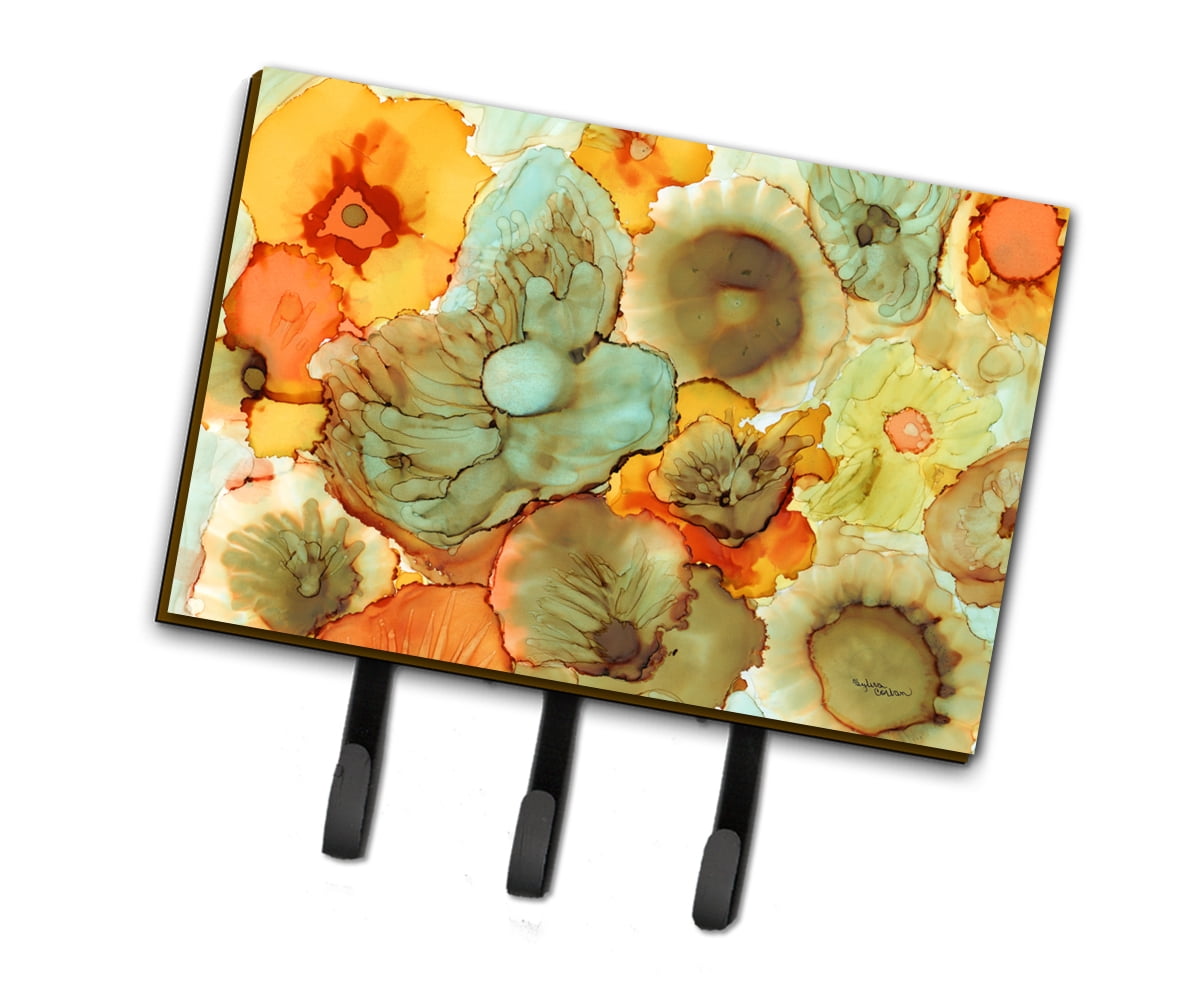 8969TH68 Abstract Flowers Teal & Orange Leash or Key Holder