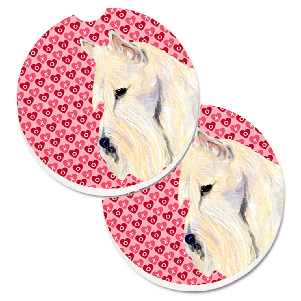 SS4530CARC Scottish Terrier Hearts Love Valentines Day Portrait Cup Holder Car Coasters - Set of 2