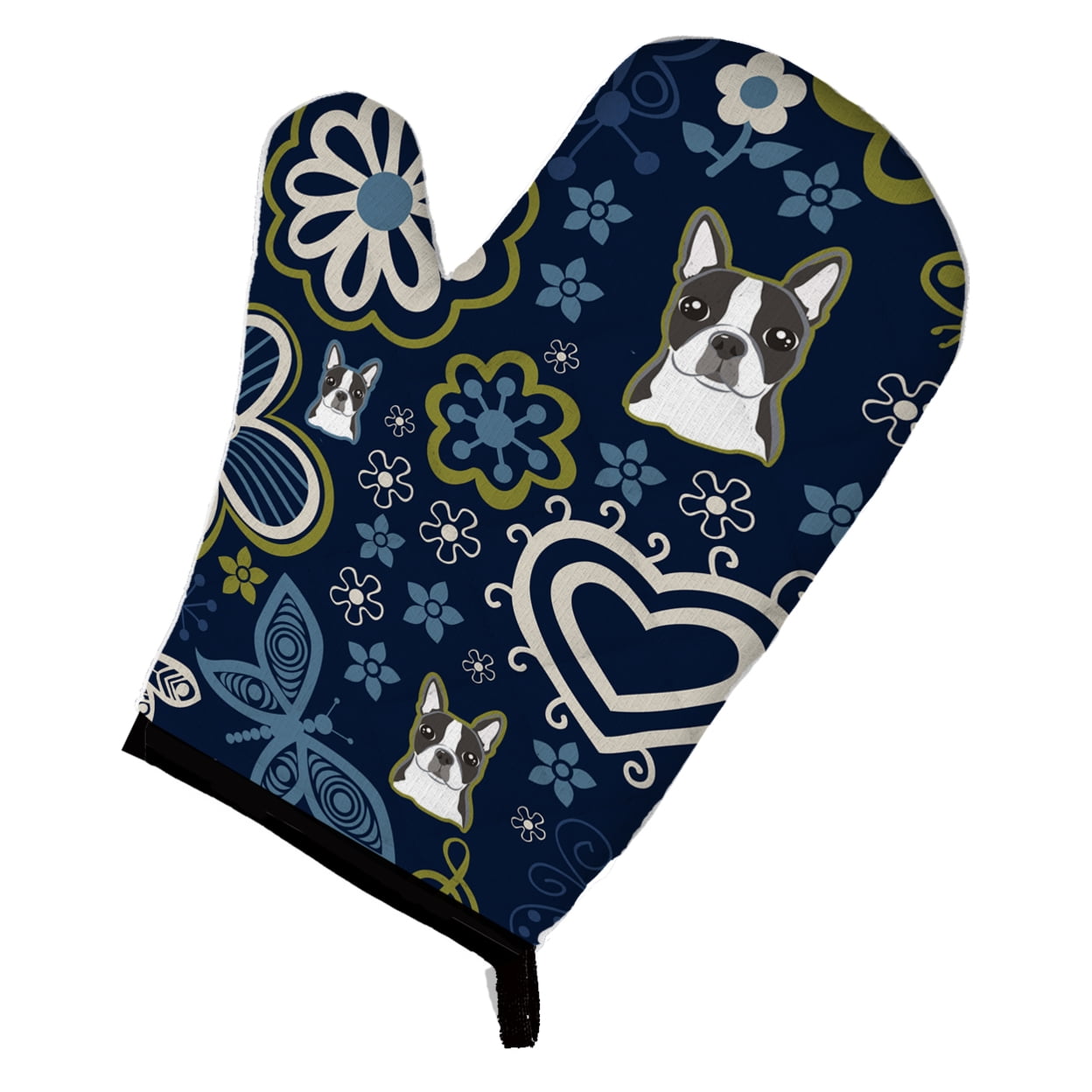 Picture of Carolines Treasures BB5054OVMT Blue Flowers Boston Terrier Oven Mitt