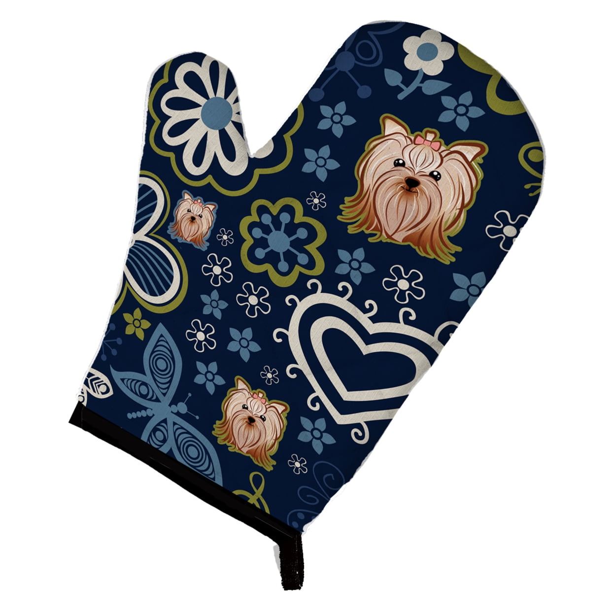 Picture of Carolines Treasures BB5055OVMT Blue Flowers Yorkie Yorkishire Terrier Oven Mitt