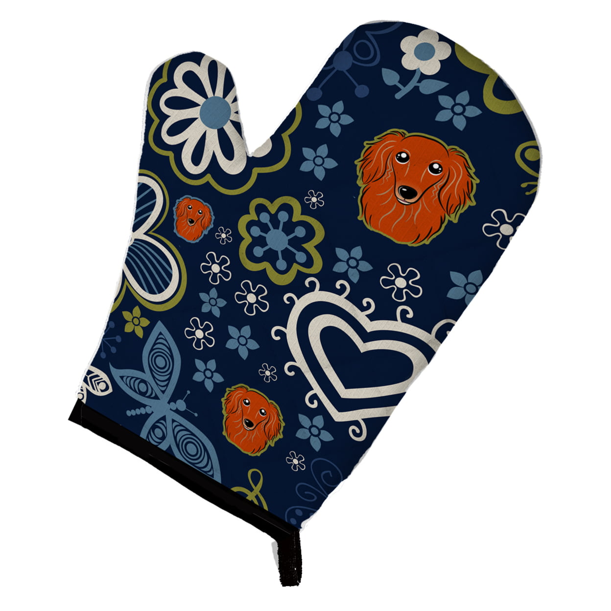 Picture of Carolines Treasures BB5065OVMT Blue Flowers Longhair Red Dachshund Oven Mitt