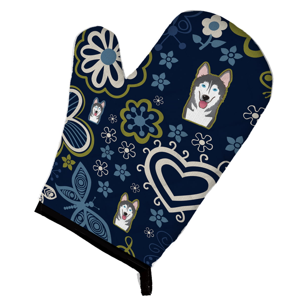 Picture of Carolines Treasures BB5069OVMT Blue Flowers Alaskan Malamute Oven Mitt