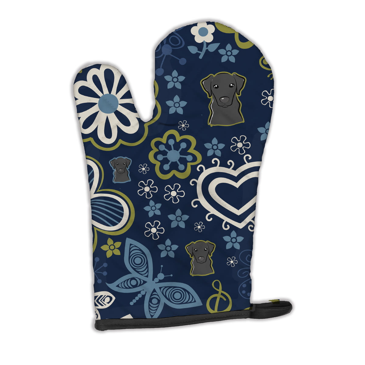 Picture of Carolines Treasures BB5086OVMT Blue Flowers Black Labrador Oven Mitt