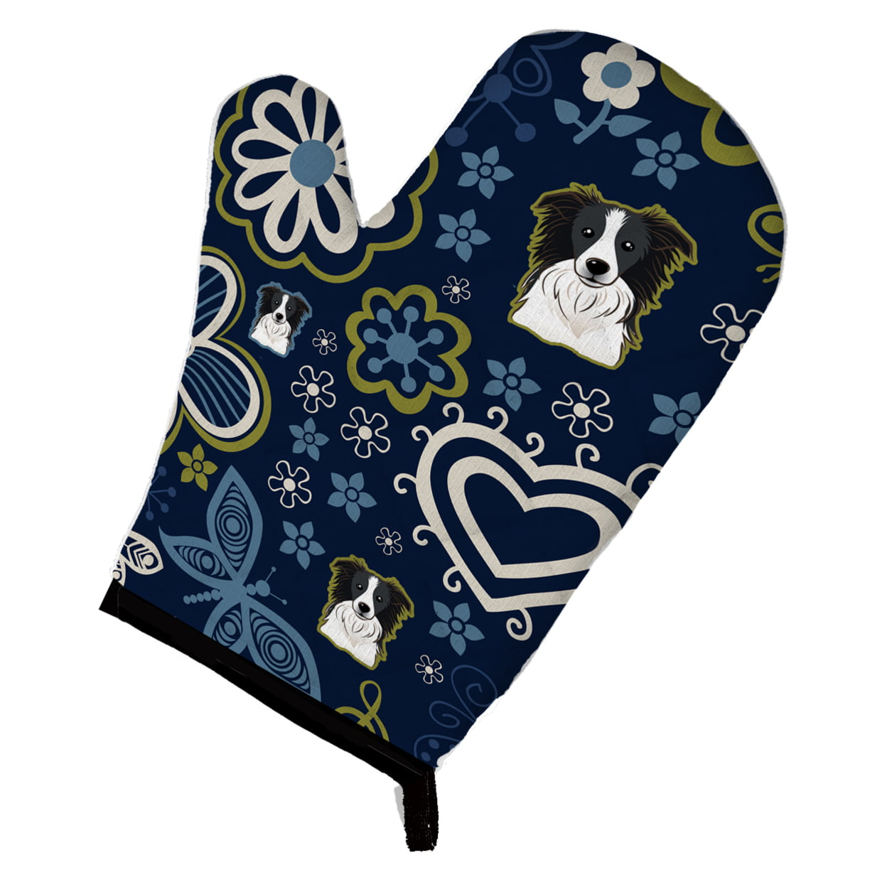 Picture of Carolines Treasures BB5092OVMT Blue Flowers Border Collie Oven Mitt