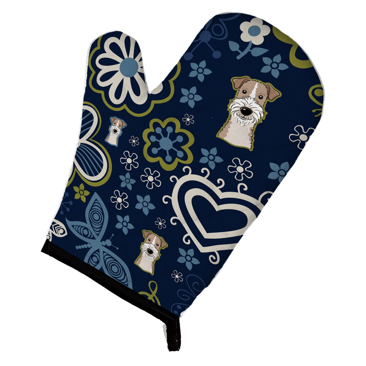 Picture of Carolines Treasures BB5098OVMT Blue Flowers Wire Haired Fox Terrier Oven Mitt