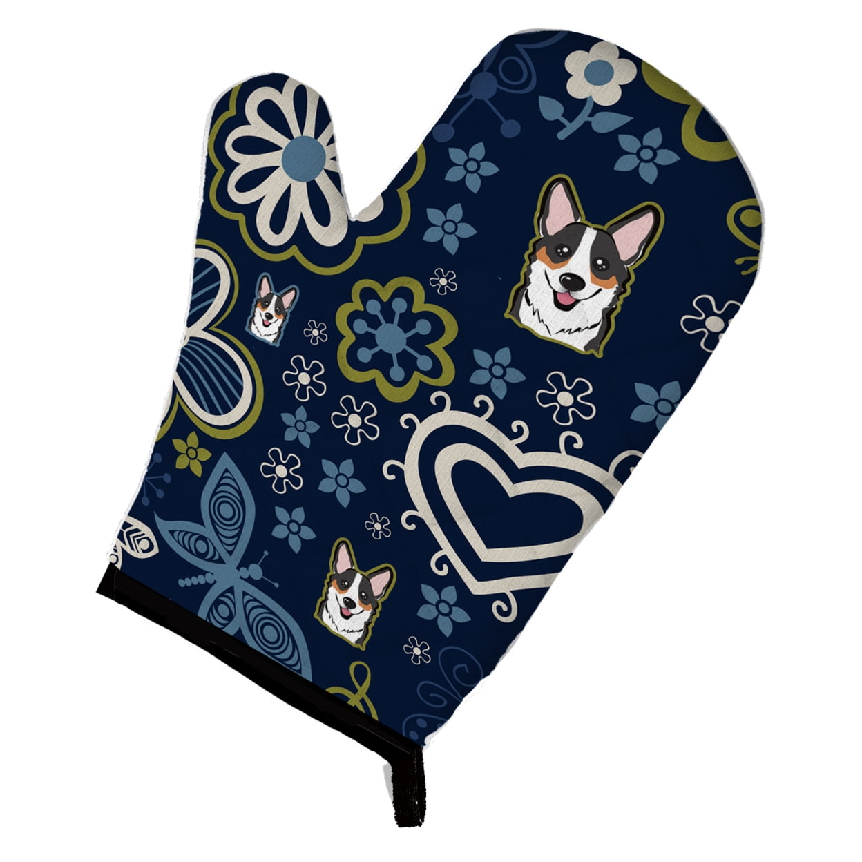 Picture of Carolines Treasures BB5106OVMT Blue Flowers Tricolor Corgi Oven Mitt