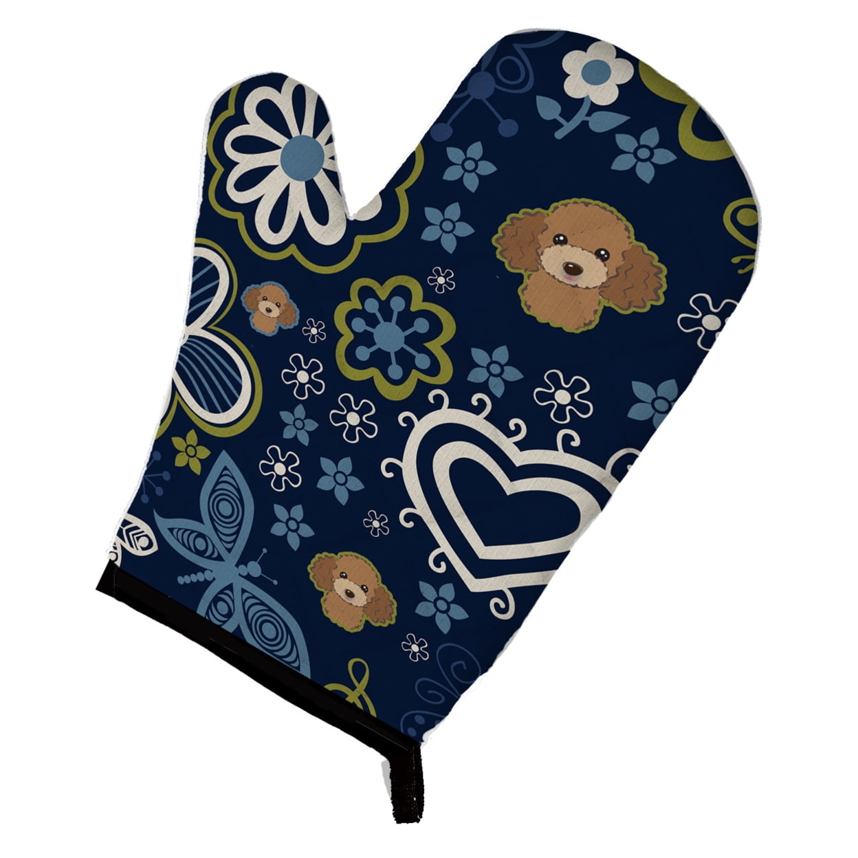 Picture of Carolines Treasures BB5107OVMT Blue Flowers Chocolate Brown Poodle Oven Mitt