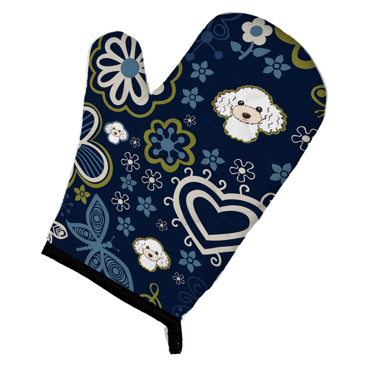 Picture of Carolines Treasures BB5108OVMT Blue Flowers White Poodle Oven Mitt