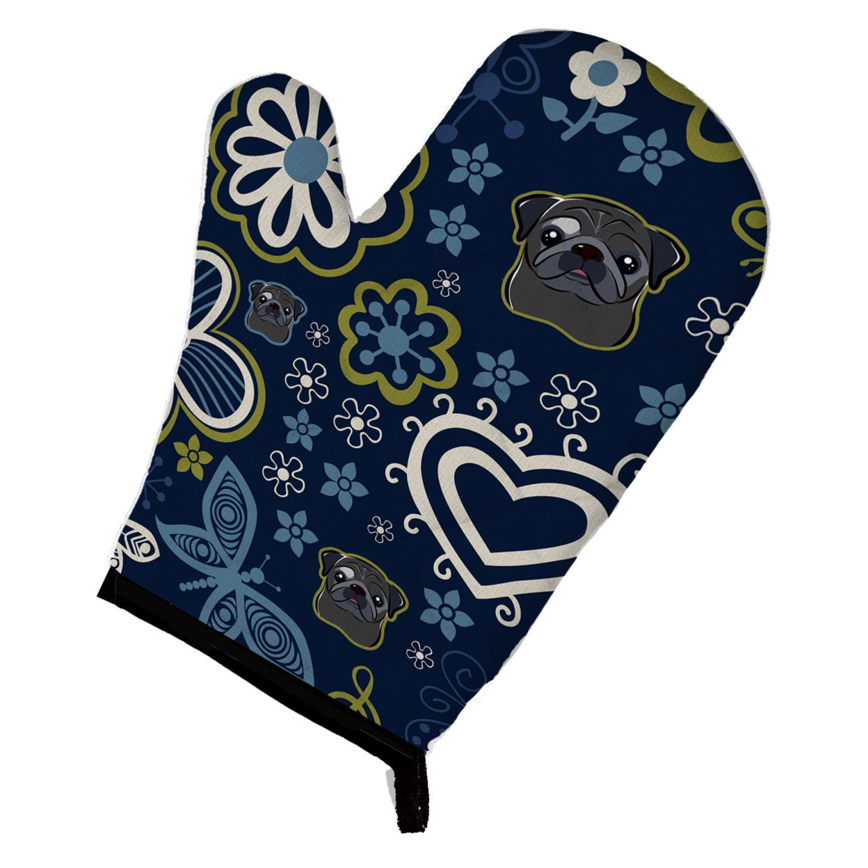 Picture of Carolines Treasures BB5114OVMT Blue Flowers Black Pug Oven Mitt