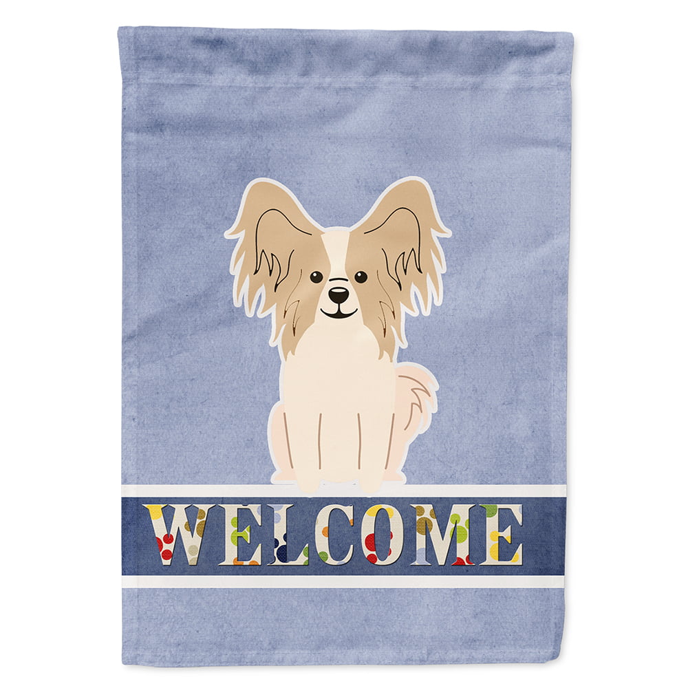 Papillon Sable & White Welcome Flag Canvas House Size