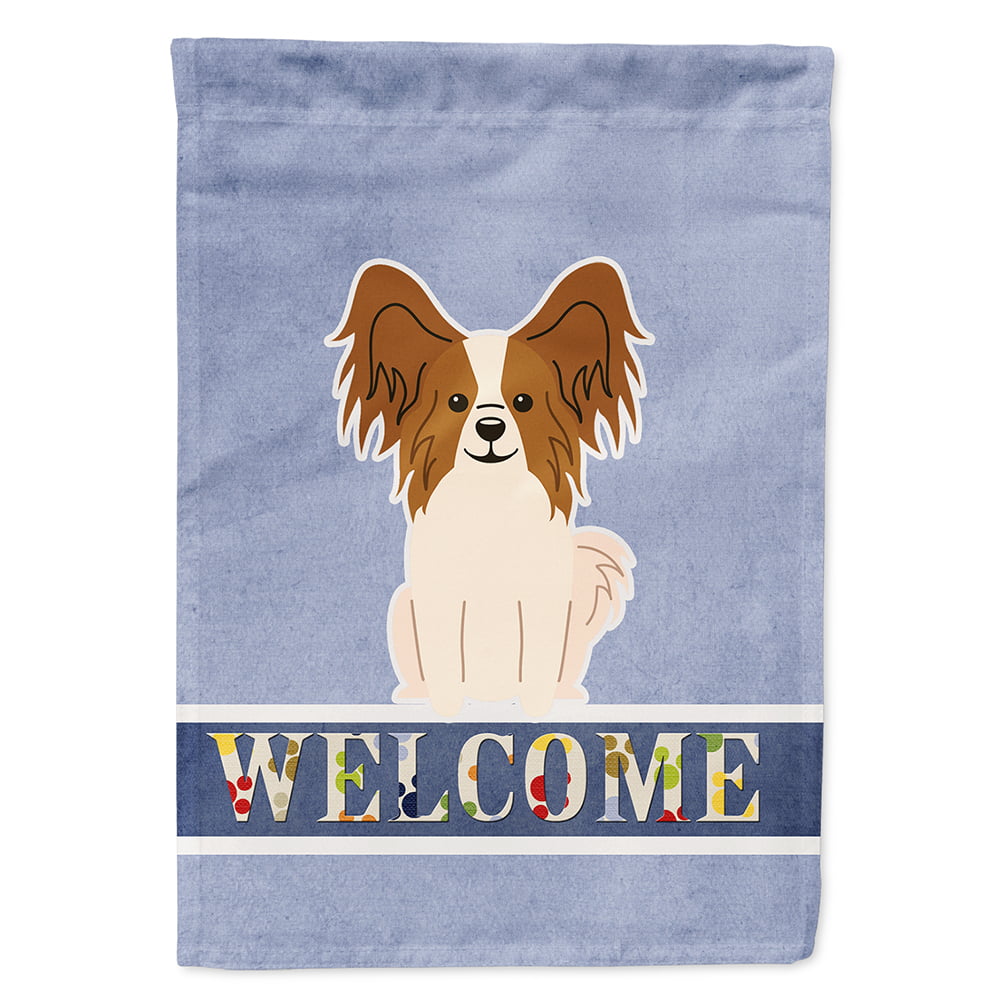 Papillon Red White Welcome Flag Canvas House Size