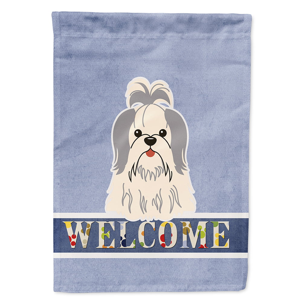 Shih Tzu Silver White Welcome Flag Canvas House Size