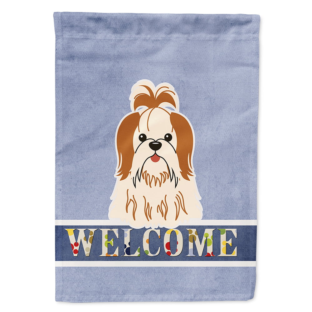 Shih Tzu Red White Welcome Flag Canvas House Size