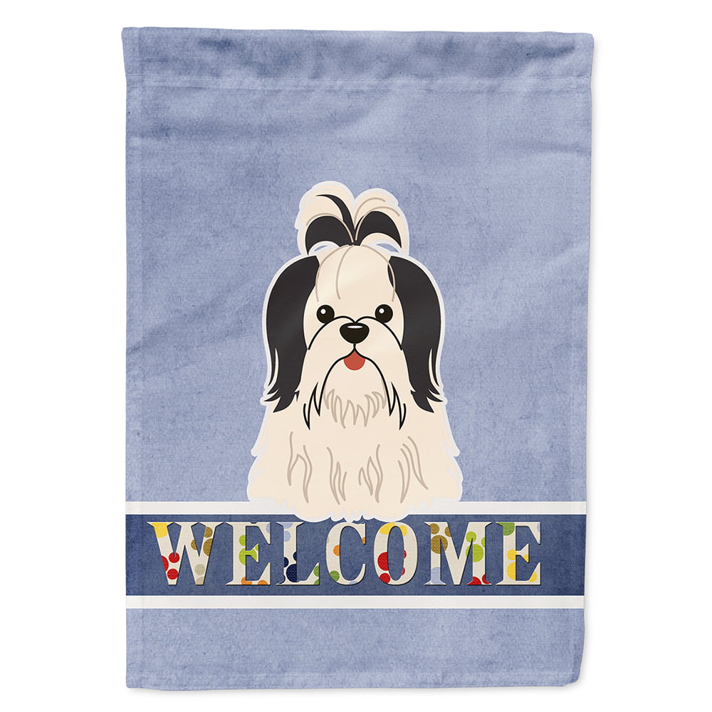Shih Tzu Black White Welcome Flag Canvas House Size