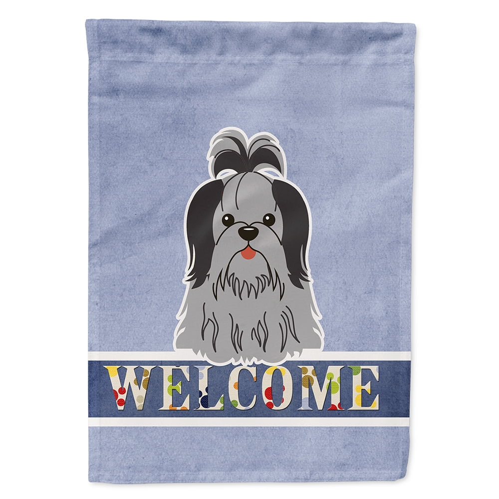 Shih Tzu Black Silver Welcome Flag Canvas House Size