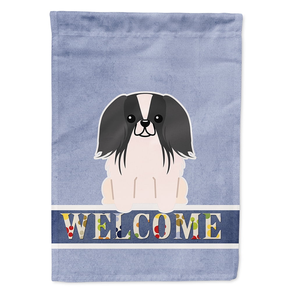 Pekingnese Black White Welcome Flag Canvas House Size