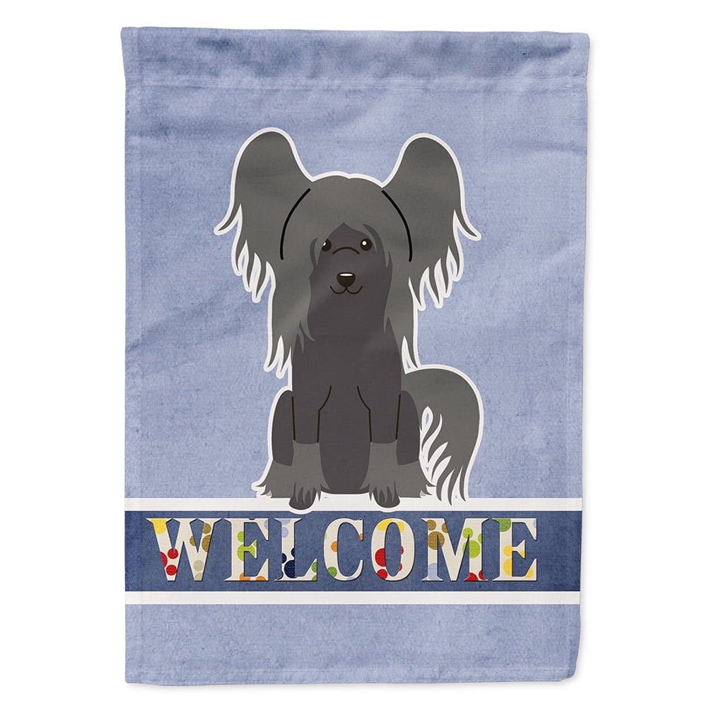 Chinese Crested Black Welcome Flag Canvas House Size