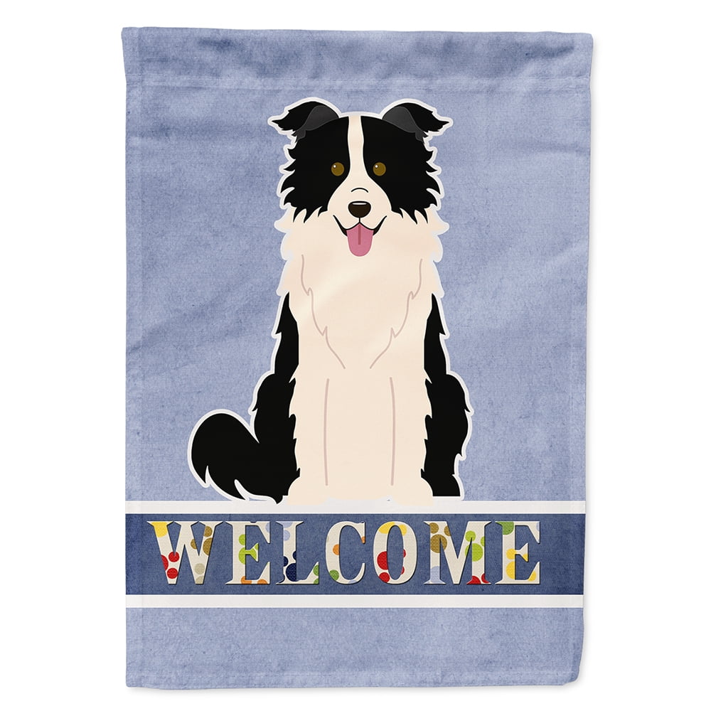 Border Collie Black White Welcome Flag Canvas House Size