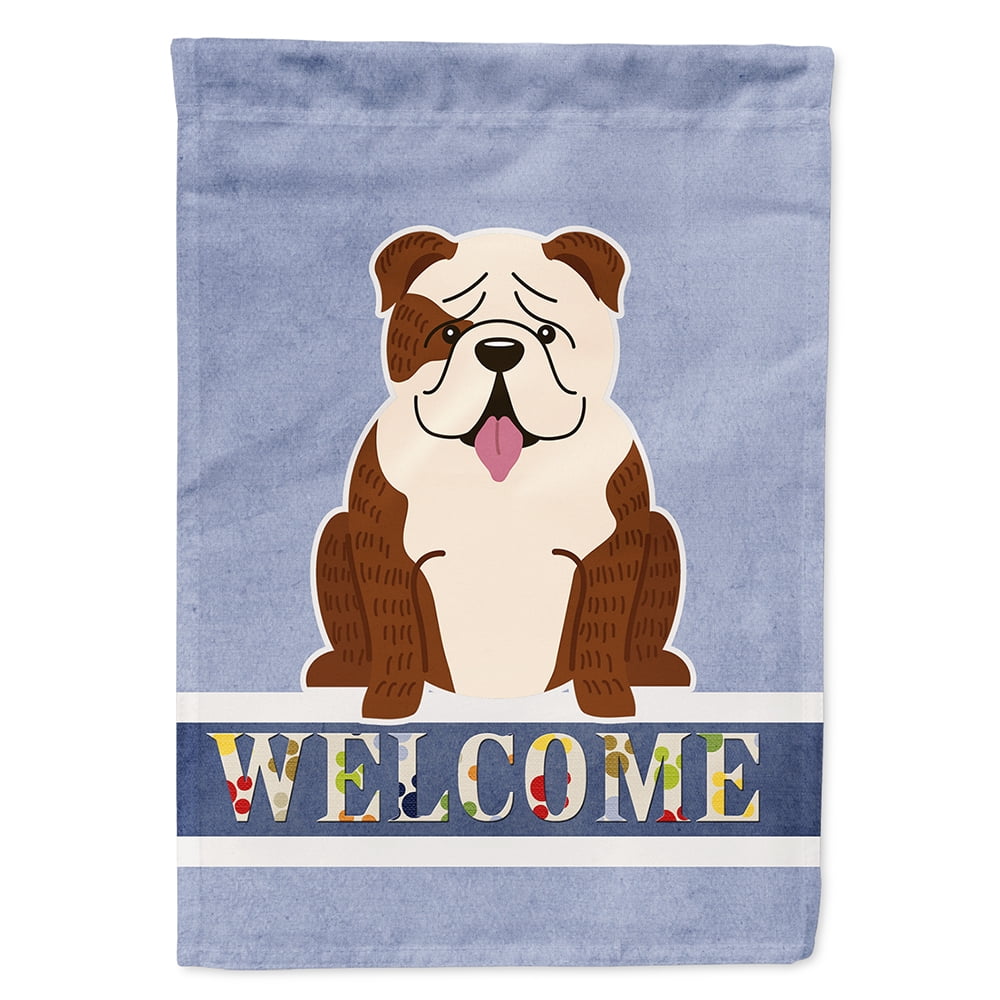 English Bulldog Brindle White Welcome Flag Canvas House Size