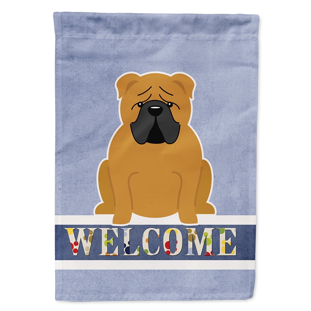 English Bulldog Red Welcome Flag Canvas House Size