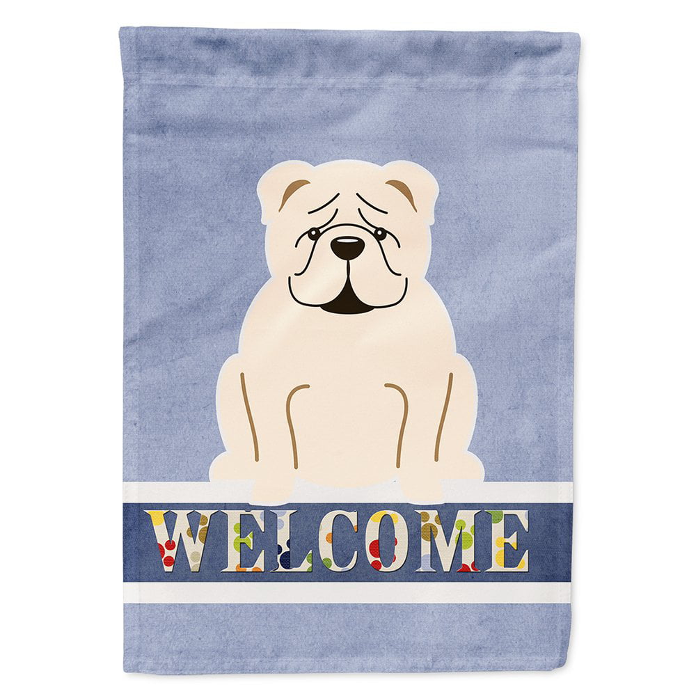 English Bulldog White Welcome Flag Canvas House Size