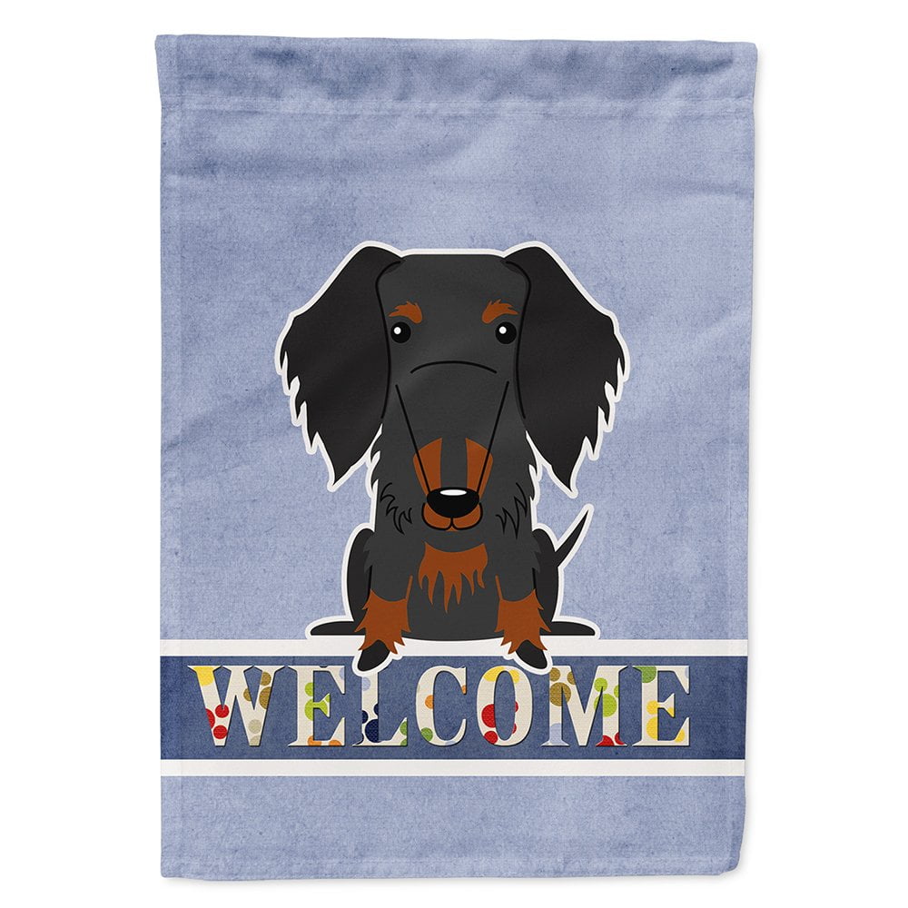 Wire Haired Dachshund Black Tan Welcome Flag Canvas House Size