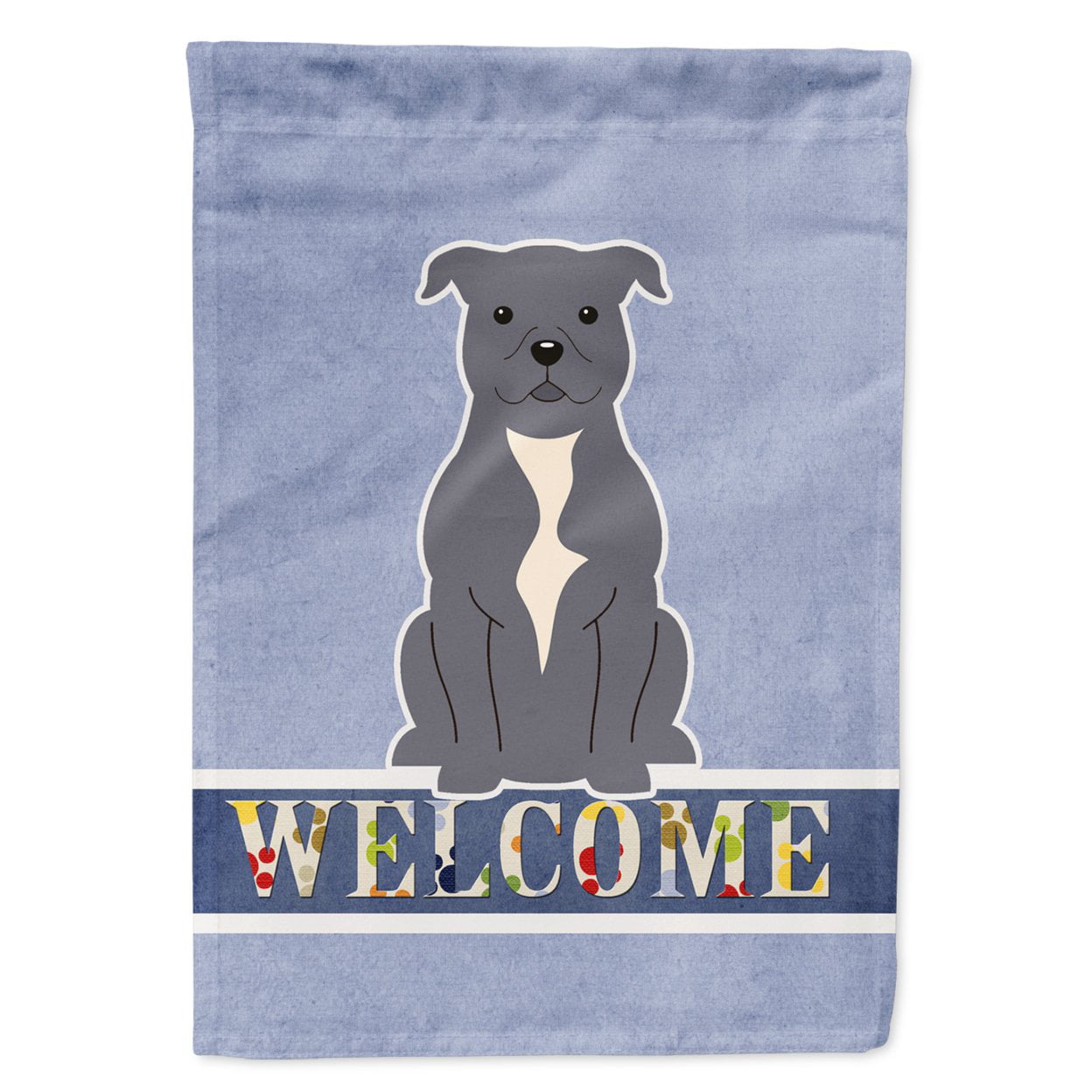 Staffordshire Bull Terrier Blue Welcome Garden Size Flag