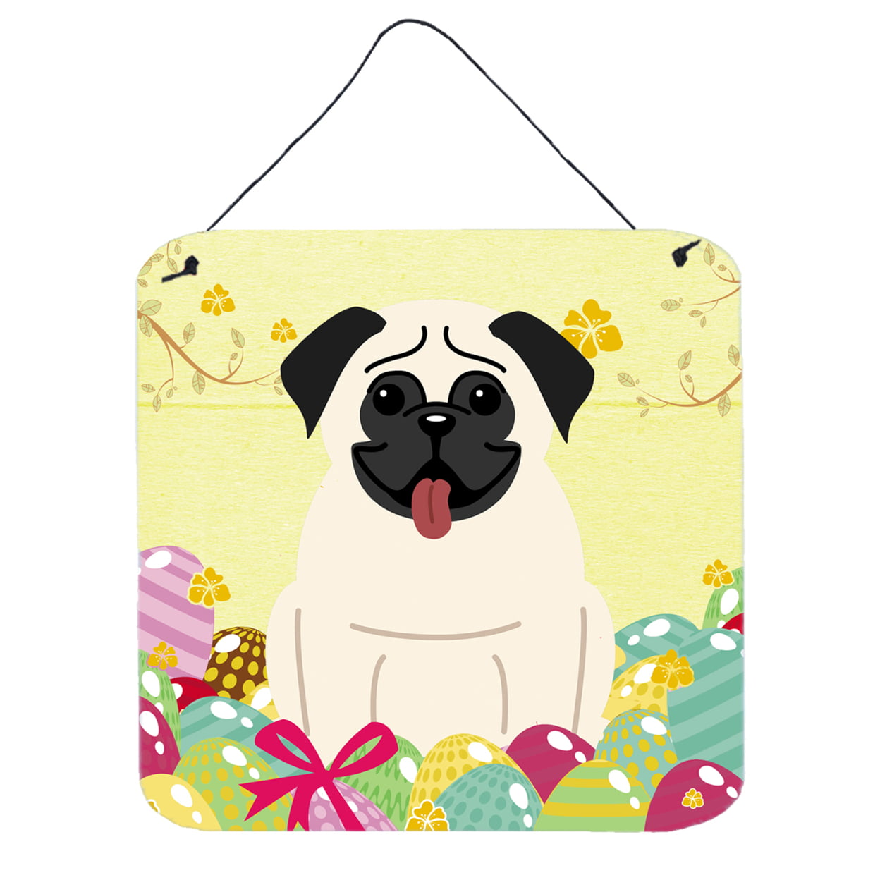 Easter Eggs Pug Cream Wall or Door Hanging Prints