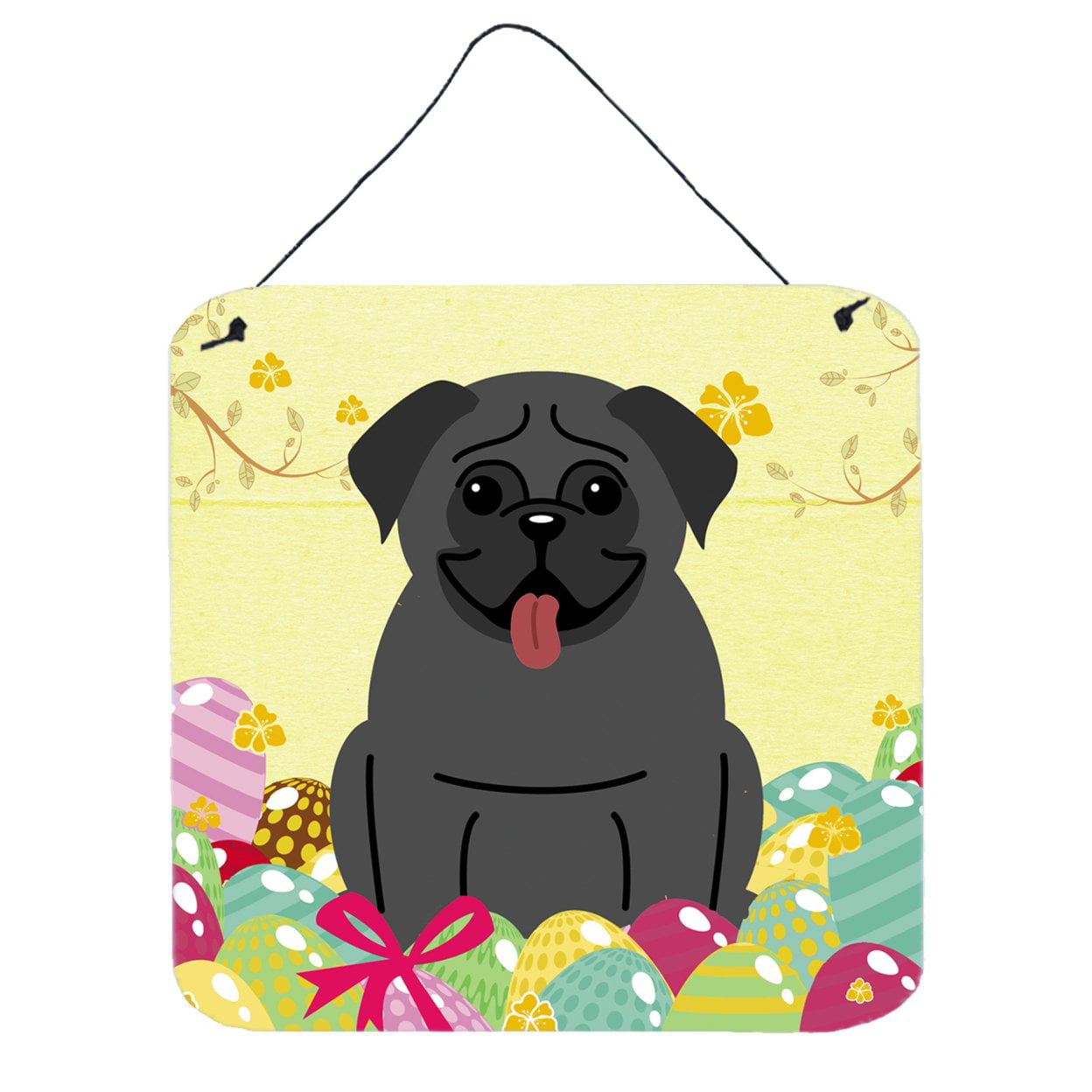 BB6006DS66 Easter Eggs Pug Black Wall or Door Hanging Prints