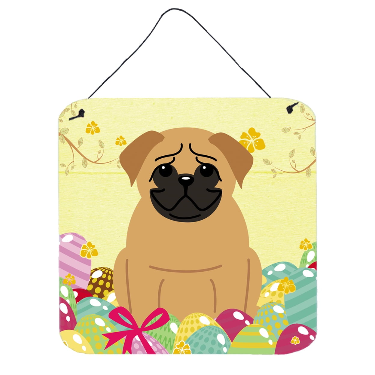 Easter Eggs Pug Brown Wall or Door Hanging Prints