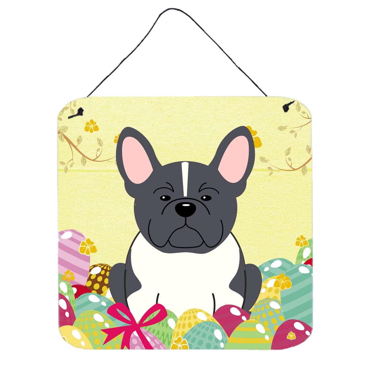 BB6012DS66 Easter Eggs French Bulldog Black White Wall or Door Hanging Prints