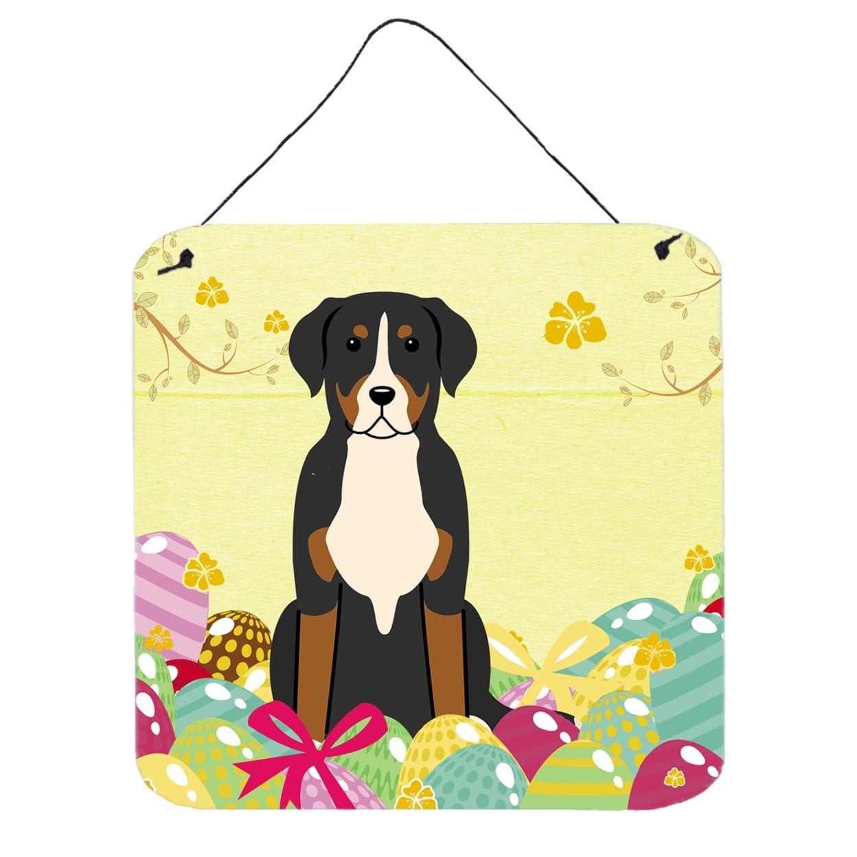 BB6037DS66 Easter Eggs Greater Swiss Mountain Dog Wall or Door Hanging Prints