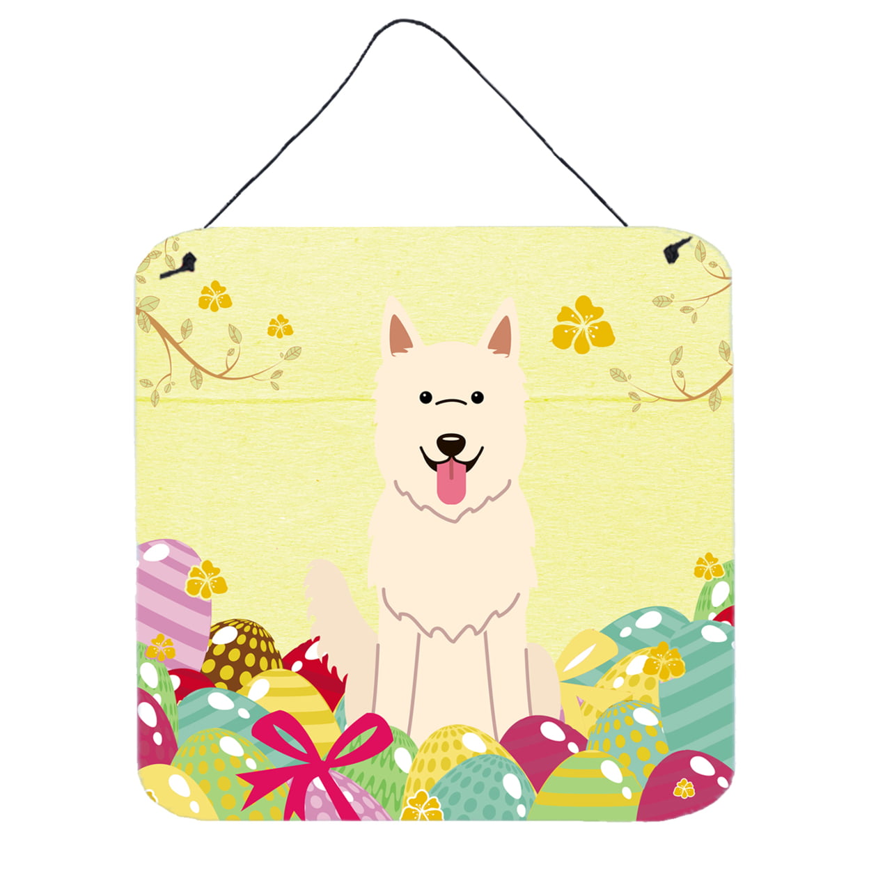 Easter Eggs White German Shepherd Wall or Door Hanging Prints
