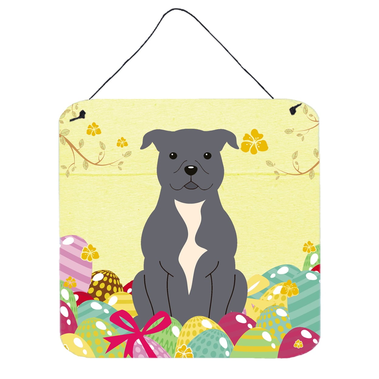 Easter Eggs Staffordshire Bull Terrier Blue Wall or Door Hanging Prints