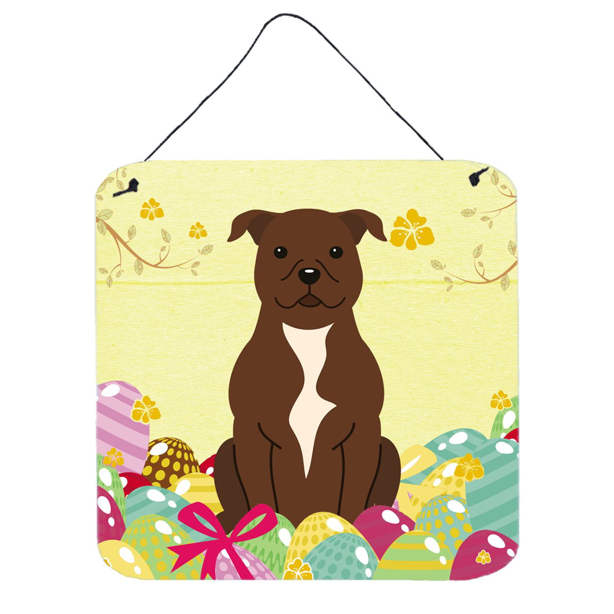 BB6048DS66 Easter Eggs Staffordshire Bull Terrier Chocolate Wall or Door Hanging Prints