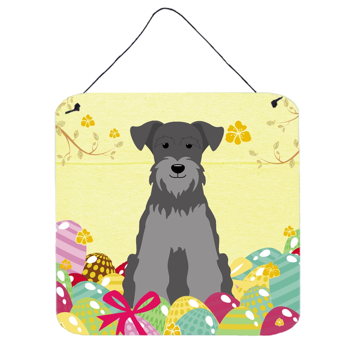 BB6052DS66 Easter Eggs Miniature Schanuzer Black Silver Wall or Door Hanging Prints