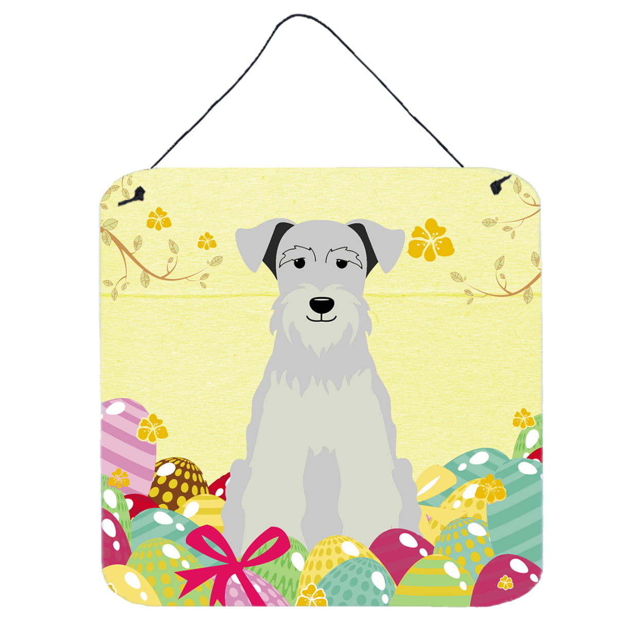 Easter Eggs Miniature Schanuzer White Wall or Door Hanging Prints