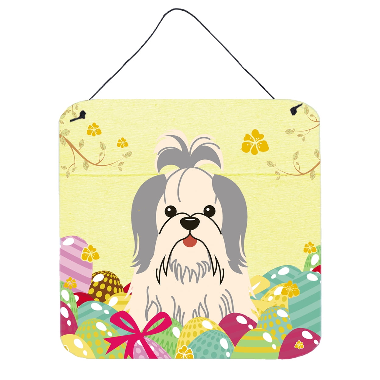 Picture of Carolines Treasures BB6085DS66 Easter Eggs Shih Tzu Silver White Wall or Door Hanging Prints