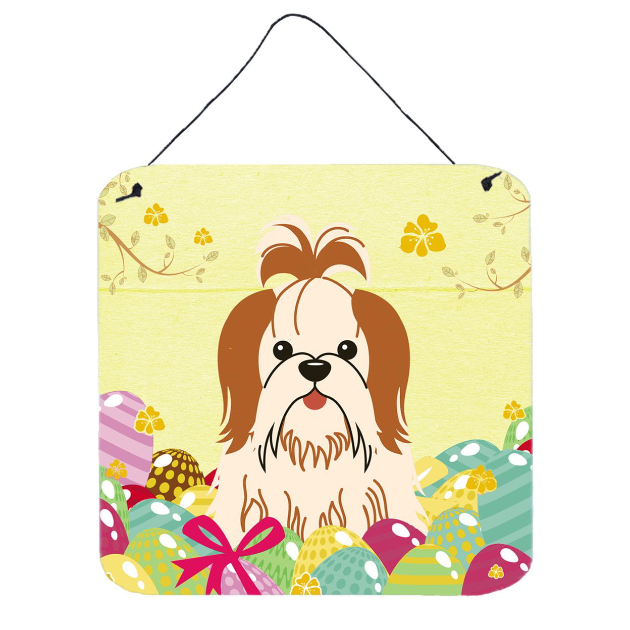 BB6087DS66 Easter Eggs Shih Tzu Red White Wall or Door Hanging Prints