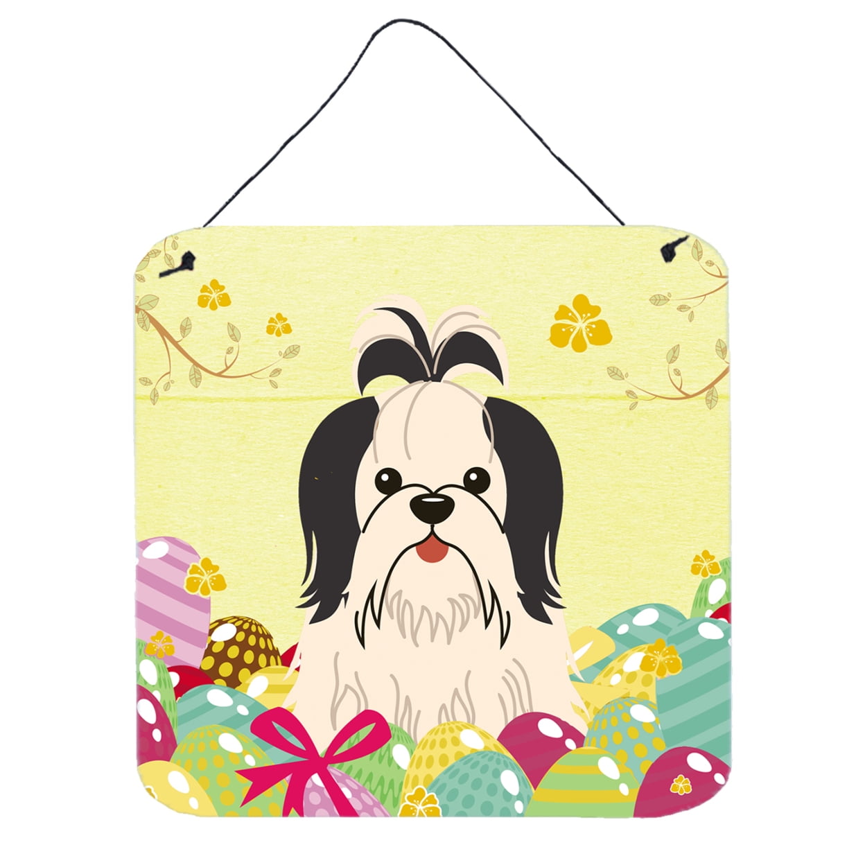 BB6088DS66 Easter Eggs Shih Tzu Black White Wall or Door Hanging Prints
