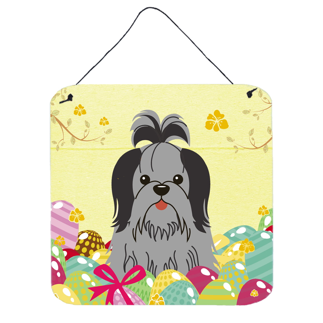 BB6089DS66 Easter Eggs Shih Tzu Black Silver Wall or Door Hanging Prints