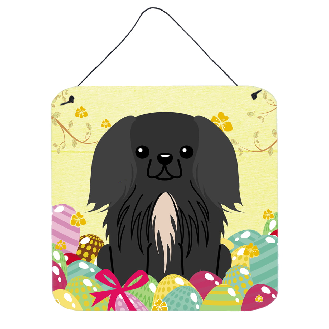 Easter Eggs Pekingnese Black Wall or Door Hanging Prints