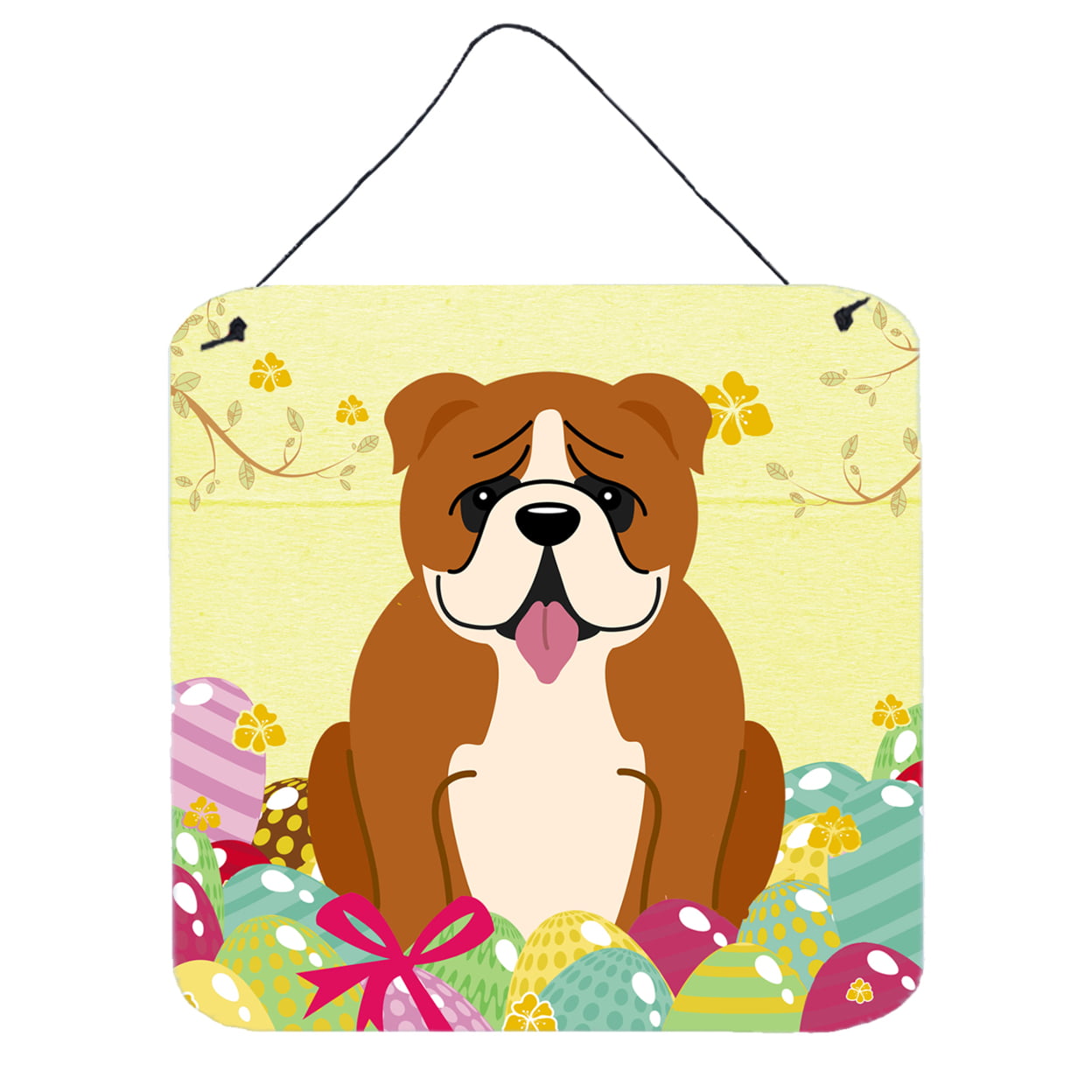 Easter Eggs English Bulldog Red White Wall or Door Hanging Prints
