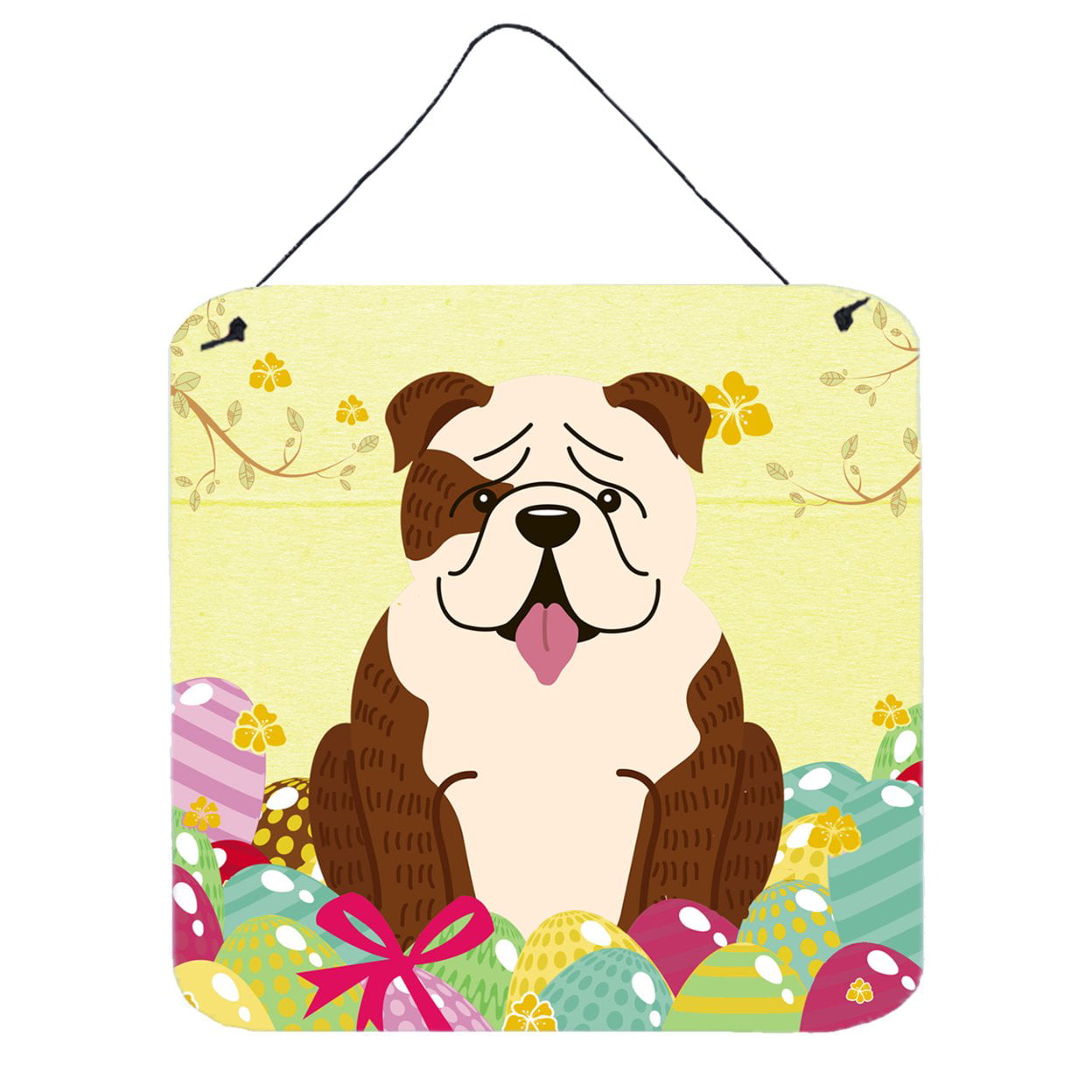 BB6121DS66 Easter Eggs English Bulldog Brindle White Wall or Door Hanging Prints