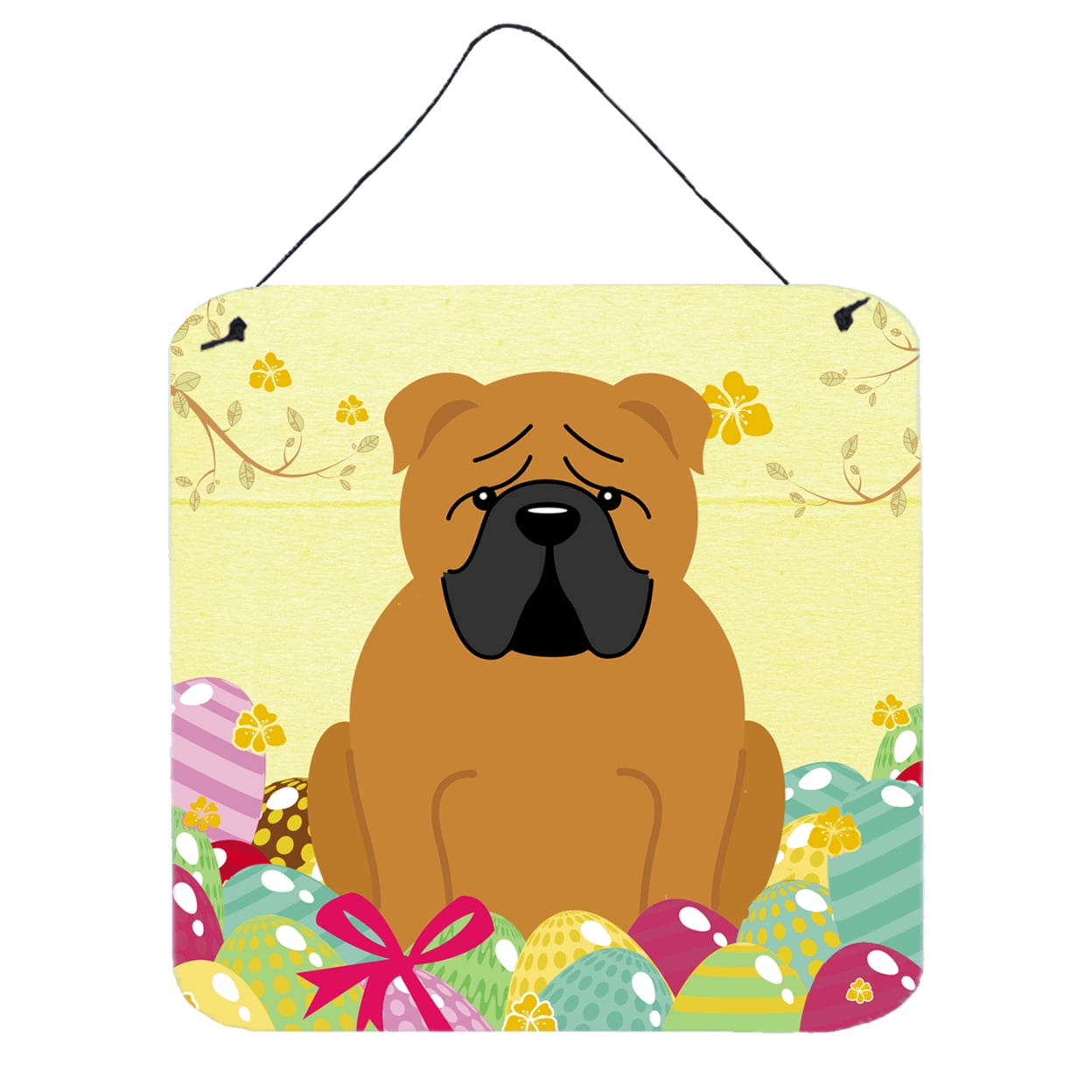 BB6122DS66 Easter Eggs English Bulldog Red Wall or Door Hanging Prints