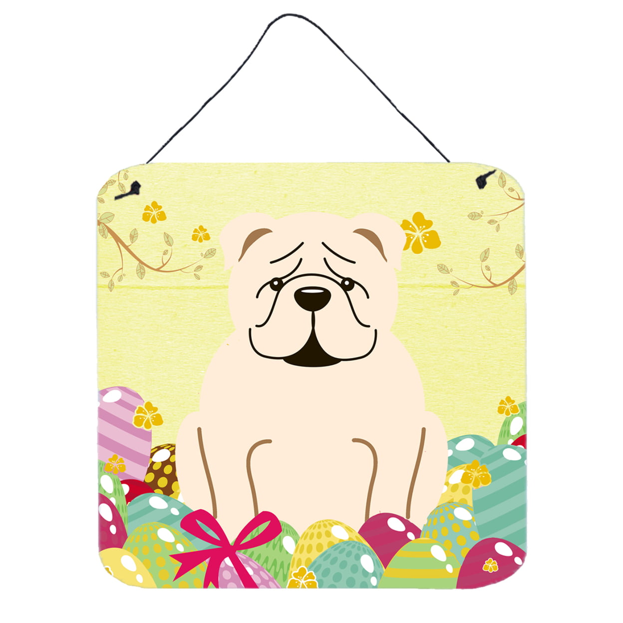 Easter Eggs English Bulldog White Wall or Door Hanging Prints