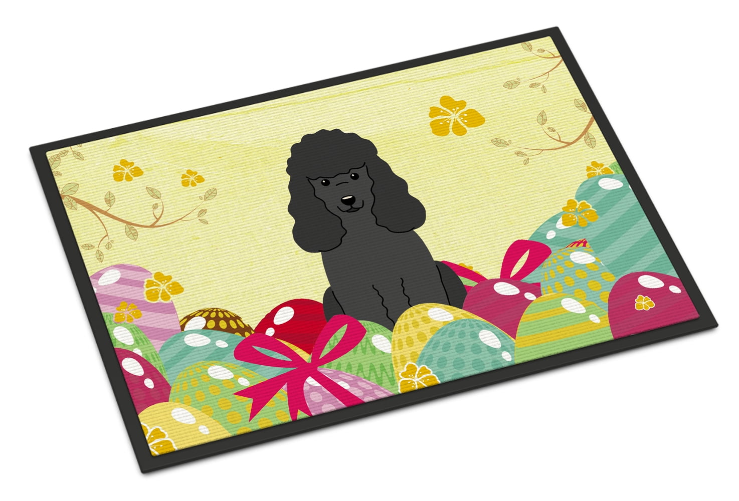 18 x 27 in. Easter Eggs Poodle Black Indoor or Outdoor Mat